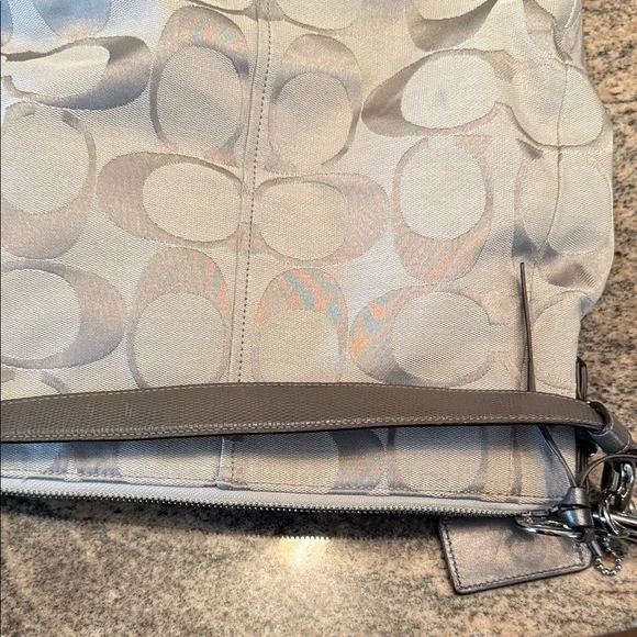 Coach Gray Signature Canvas Shoulder Bag with Turn-Lock Detail - Picture 7 of 9